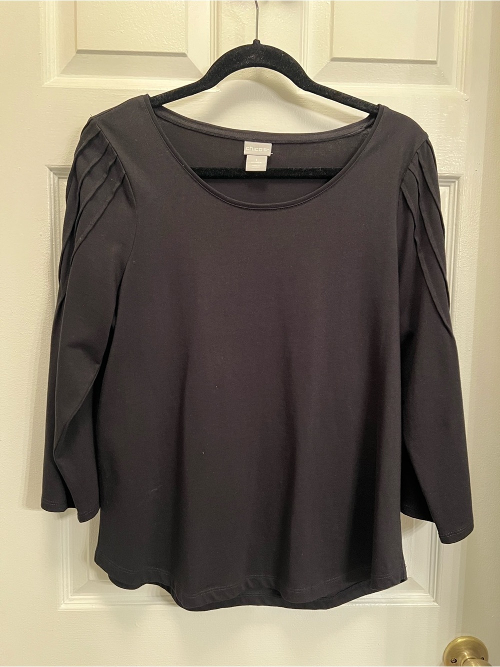 Chico's Black Pleated-Shoulder Tee Top